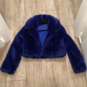 Electric Blue Cropped Faux Fur Coat NWT SM/MED
